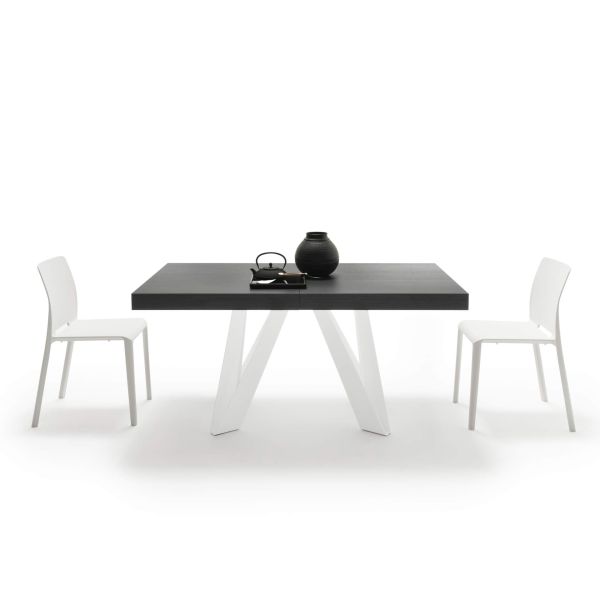 Romina Uitschuifbare Tafel 160(240)x90 cm, Zwart Essen met Witte Poten detailafbeelding 3