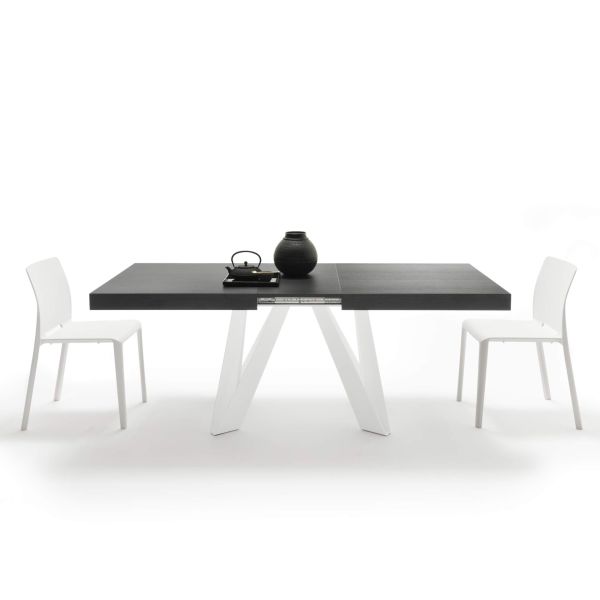 Romina Uitschuifbare Tafel 160(240)x90 cm, Zwart Essen met Witte Poten detailafbeelding 4