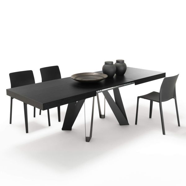 Ausziehbarer Esstisch Romina 160(240)x90 cm, Esche Schwarz, Schwarze Eisen Beine Detailbild 1