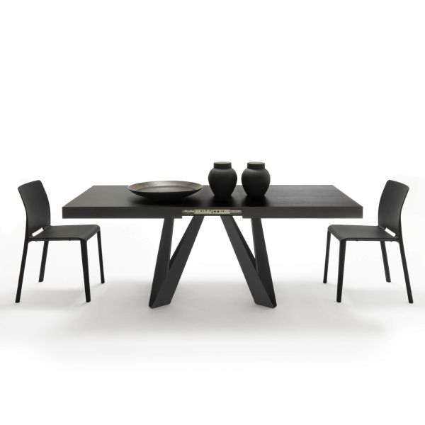 Ausziehbarer Esstisch Romina 160(240)x90 cm, Esche Schwarz, Schwarze Eisen Beine Detailbild 4