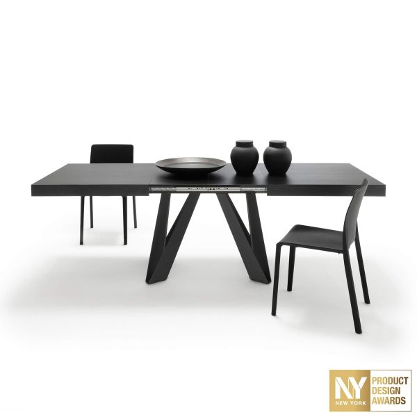 Ausziehbarer Esstisch Romina 160(240)x90 cm, Esche Schwarz, Schwarze Eisen Beine