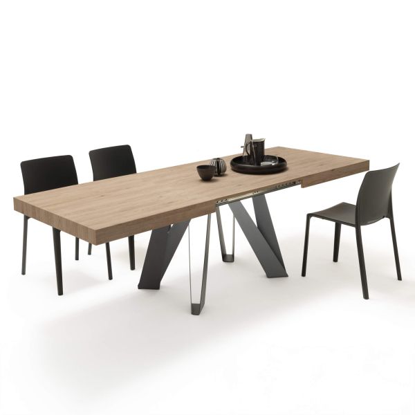 Romina Uitschuifbare Tafel 160(240)x90 cm, Naturel Eiken met Zwarte Poten detailafbeelding 1