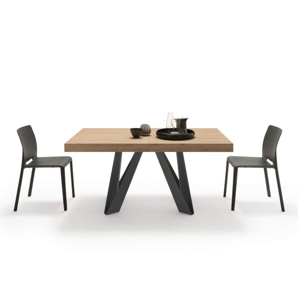 Romina Uitschuifbare Tafel 160(240)x90 cm, Naturel Eiken met Zwarte Poten detailafbeelding 3