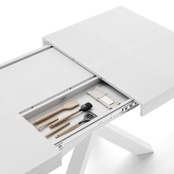 Mesa Extensível Emma 140(220)x90 cm, Freixo Branco com Pernas Cruzadas Brancas imagem de pormenor 1