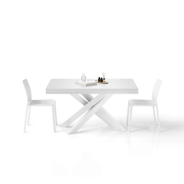 Mesa Extensível Emma 140(220)x90 cm, Freixo Branco com Pernas Cruzadas Brancas imagem de pormenor 2