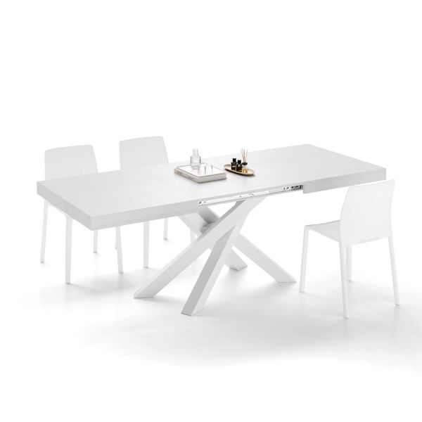 Mesa Extensível Emma 140(220)x90 cm, Freixo Branco com Pernas Cruzadas Brancas imagem de pormenor 3