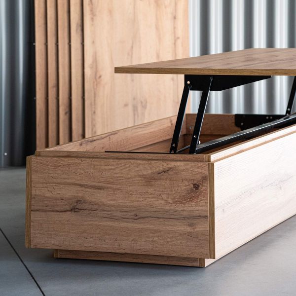 Table Basse Vintage Uncle Joes - Coffre Bois Massif, Rangement, Couvercle Rouleaux