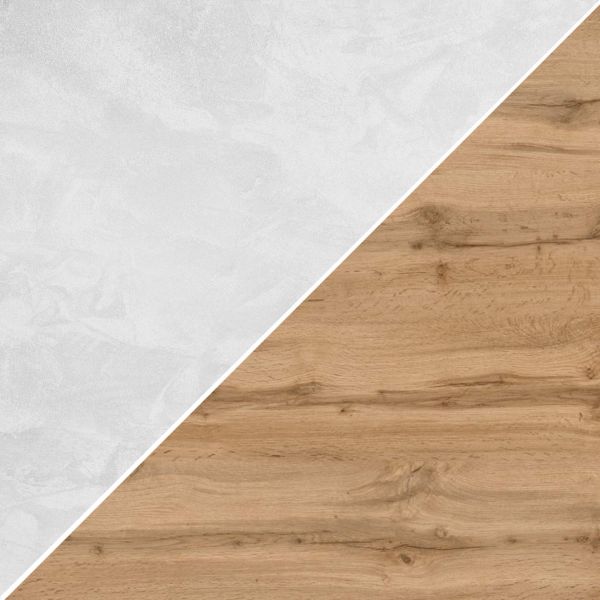 Emma 4-türiges Sideboard mit Weißer Beinen, Weißer Beton und rustikale Eiche Materialbild
