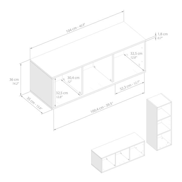 Iacopo woonkamer wandmeubel 3, eiken, 140x42x150 cm technische afbeelding 2
