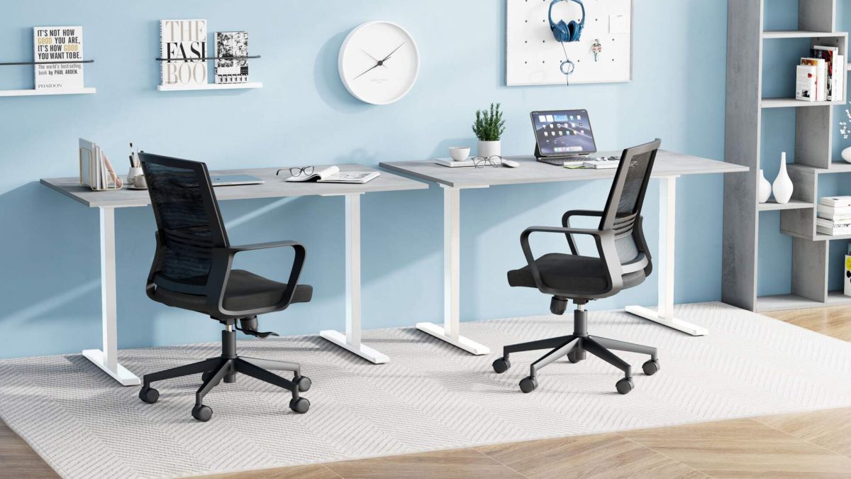 Bureau Clara 160x80 grijs beton met witte Poten set afbeelding 1