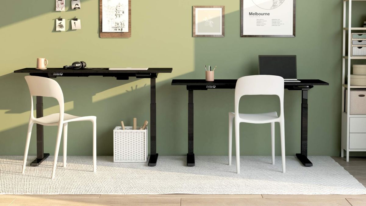 Verstelbaar Bureau Clara 140x60 Zwart Beton met Zwarte Poten set afbeelding 1