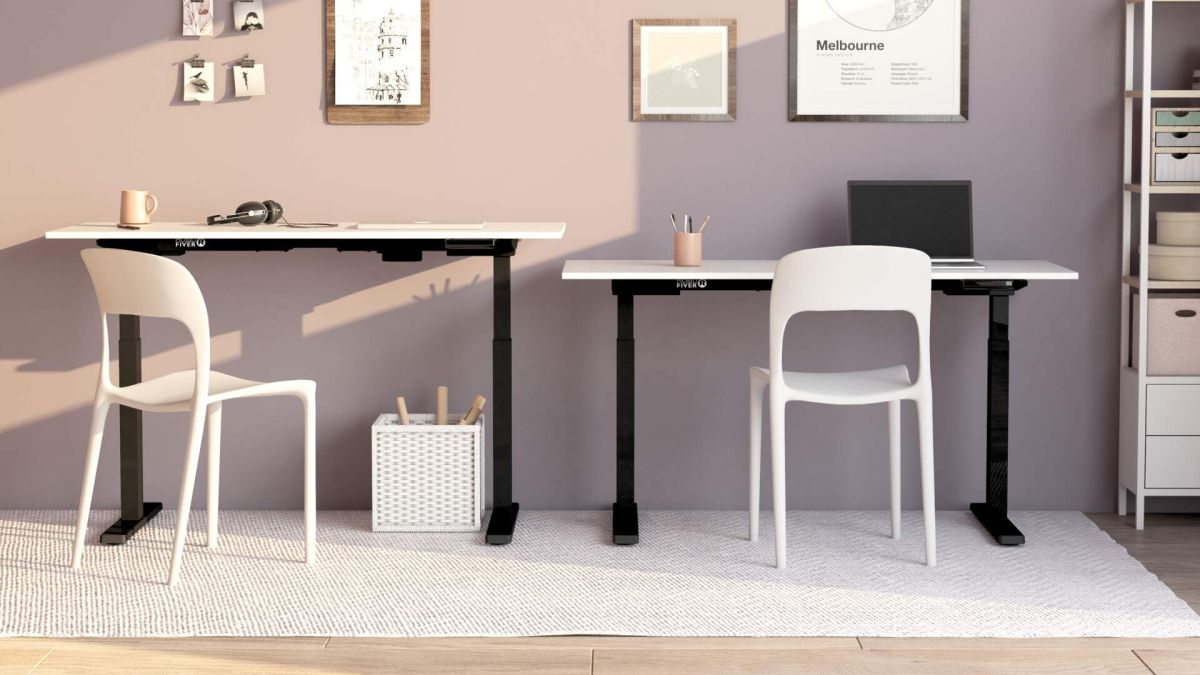 Verstelbaar Bureau Clara 140x80 Wit Beton met Zwarte Poten set afbeelding 1