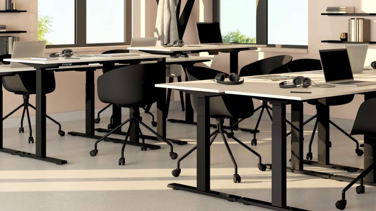 Verstelbaar Bureau Clara 140x80 Wit Beton met Zwarte Poten set afbeelding 2