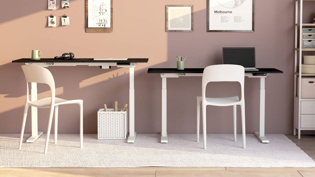 Verstelbaar Bureau Clara 160x60 Zwart Beton met Witte Poten set afbeelding 2