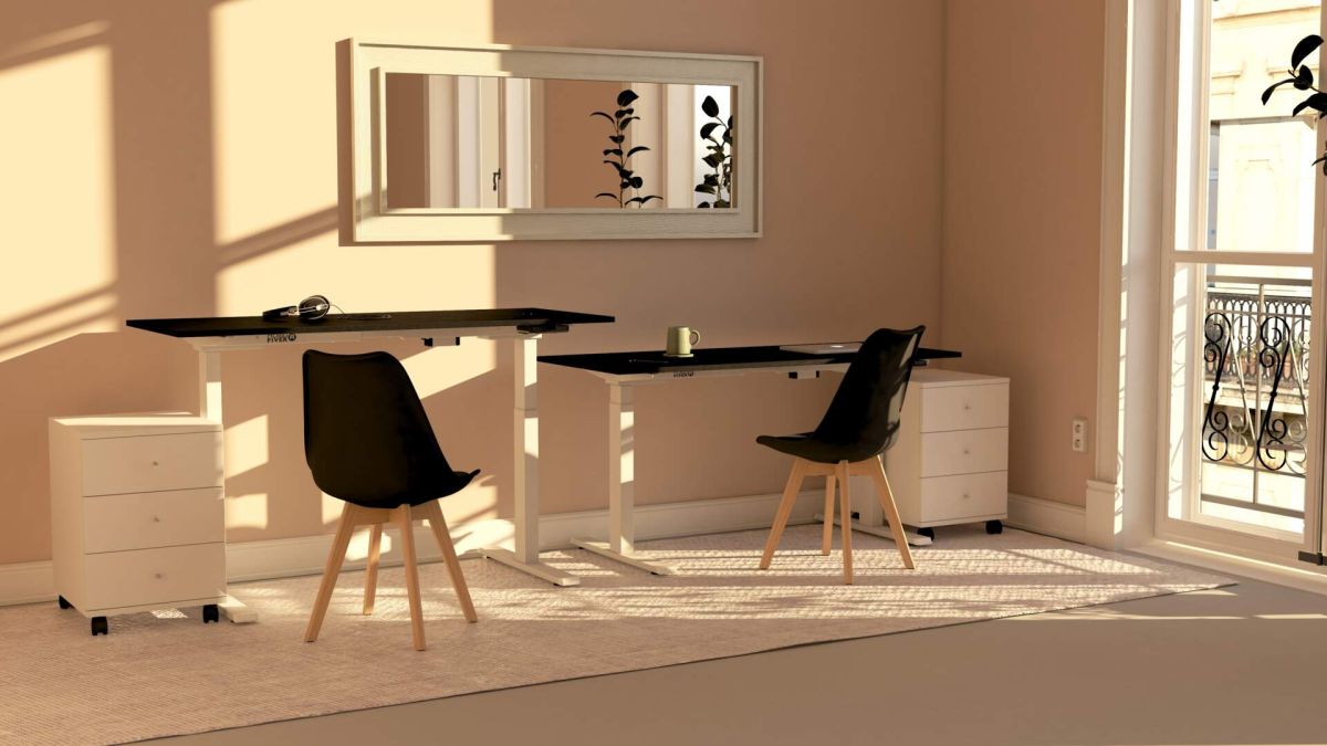 Verstelbaar Bureau Clara 160x60 Zwart Beton met Witte Poten set afbeelding 3