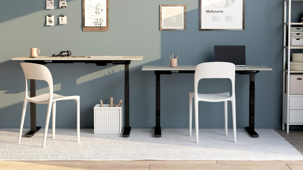 Verstelbaar Bureau Clara 160x60 Grijs Beton met Zwarte Poten set afbeelding 1
