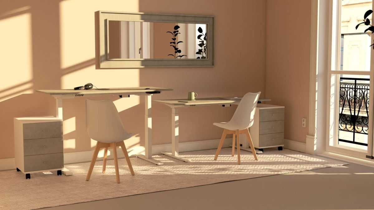 Verstelbaar Bureau Clara 160x60 Grijs Beton met Witte Poten set afbeelding 2