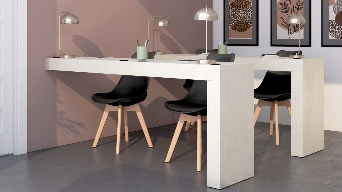 Bureau Evolution 180x40, Cement Grijs met één poot set afbeelding 1