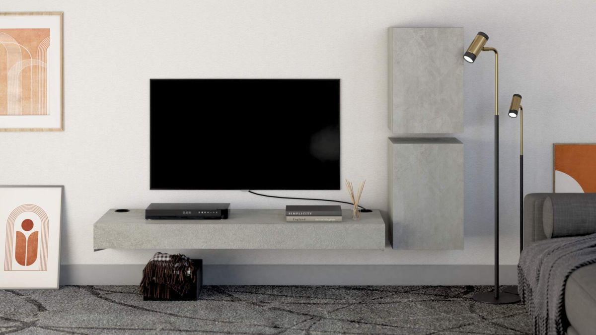 Tv Wandregal Evolution 120 x 40 mit kabellosem Ladegerät, Esche, Schwarz Umgebungsbild 1