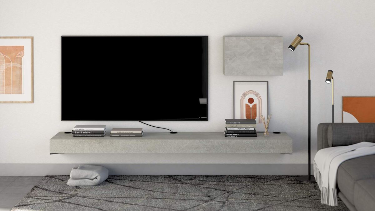Tv wandmeble Evolution 180x40, Cement Grijs met Draadloze Oplader set afbeelding 1
