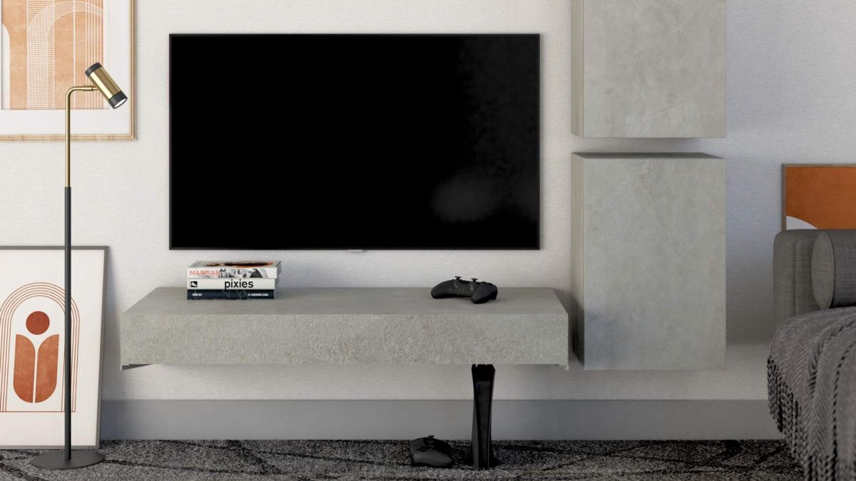 Móvel de TV suspenso Evolution 90x40, Cimento Cinza imagem do conjunto 1