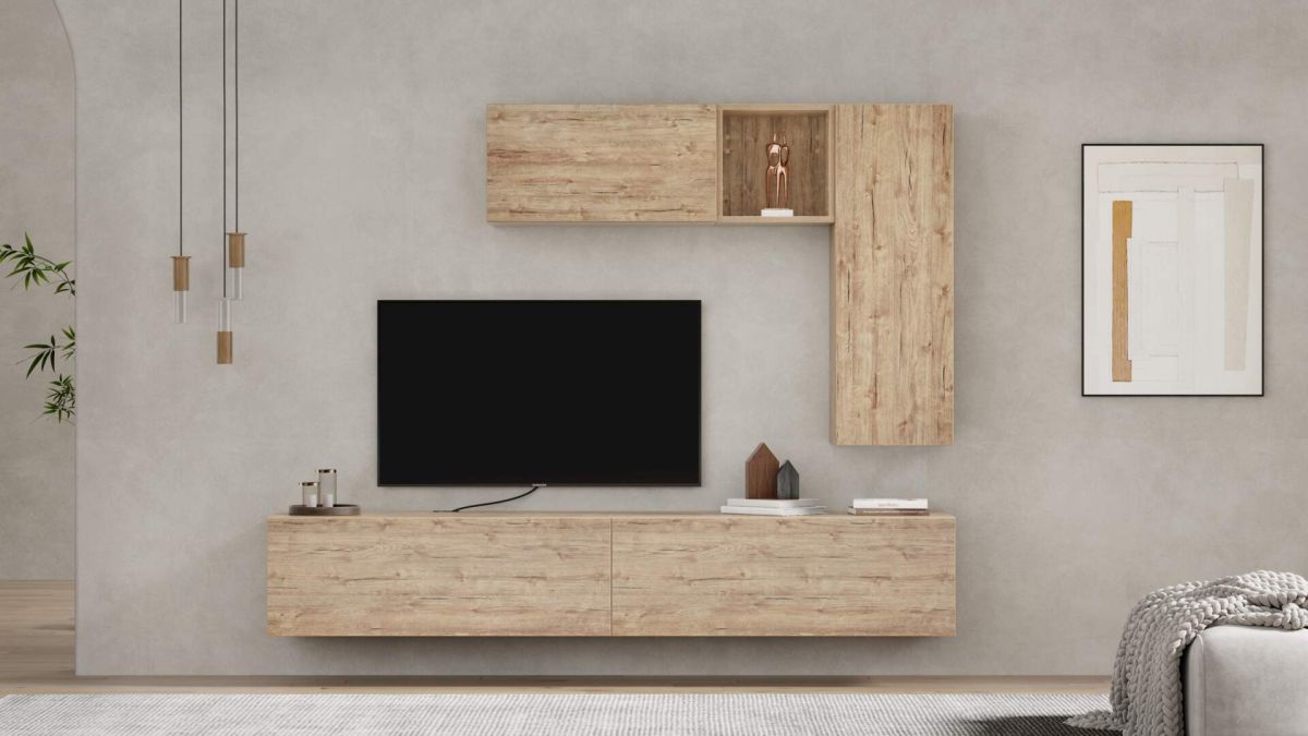 tv wandmeubel easy met lade eiken set afbeelding 1