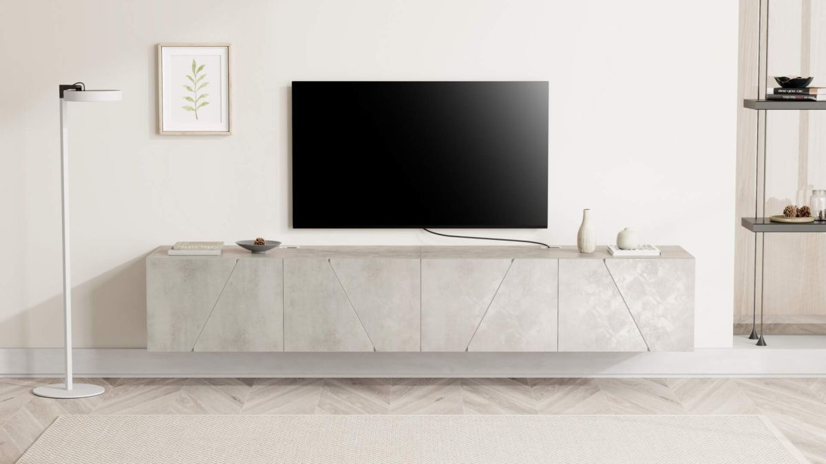 Emma woonkamer wandmeubel 1, cement grijs, 208x44x36 cm set afbeelding 1