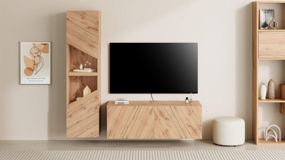 Parede de Tv Emma 2, carvalho rústico, 150x44x139 cm imagem do conjunto 1