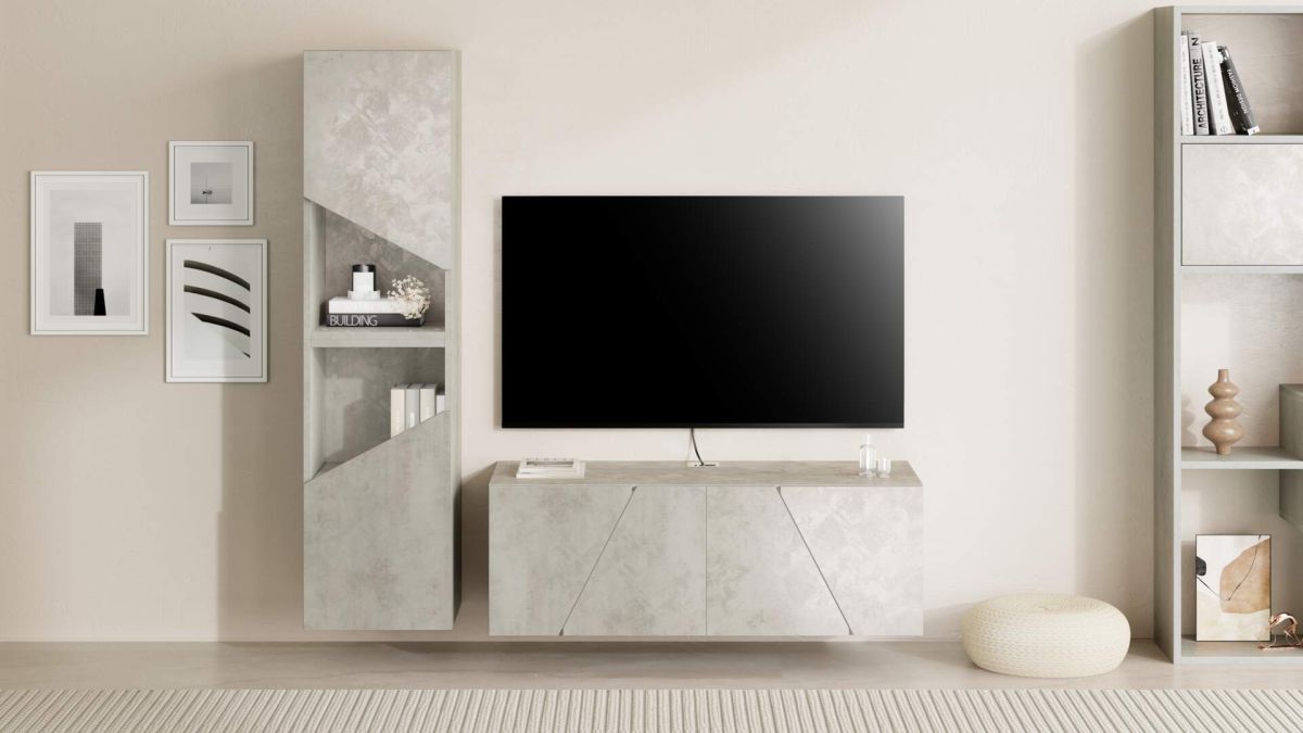 Parede de Tv Emma 2, cimento cinza, 150x44x139 cm imagem do conjunto 1