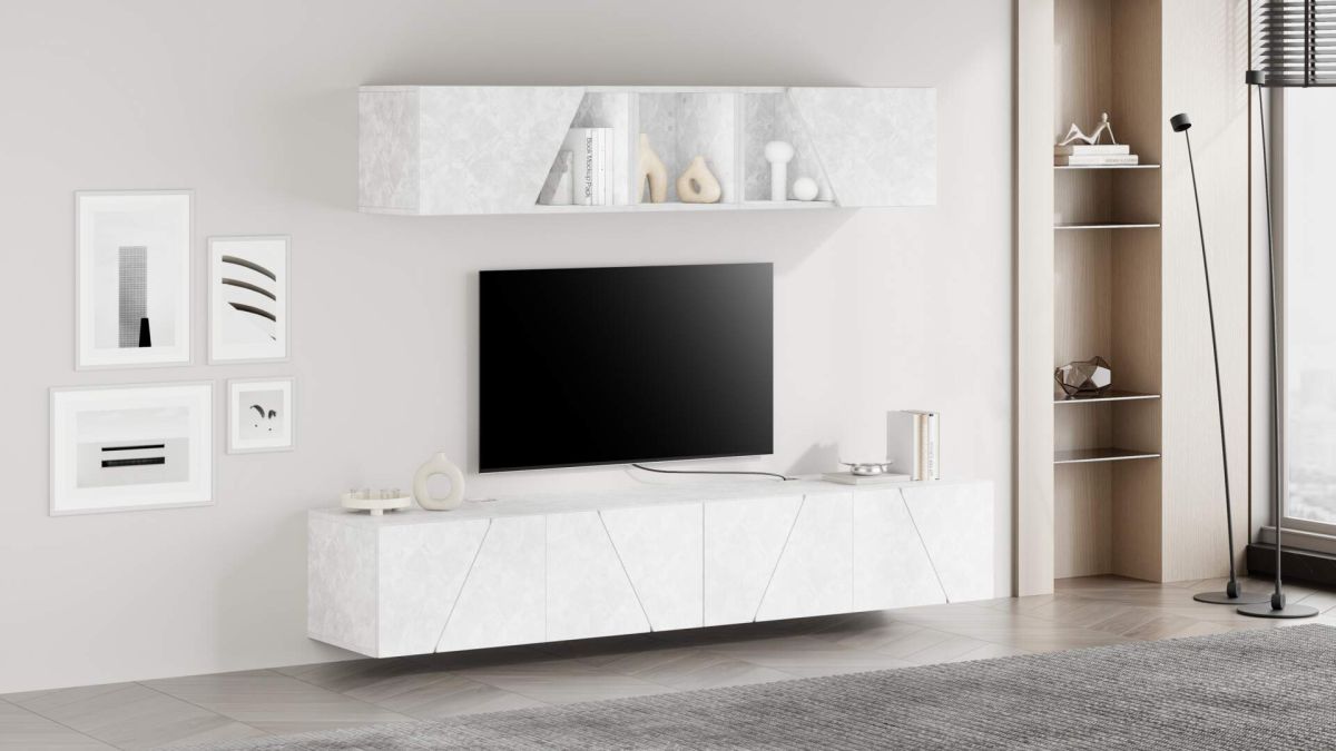 Conjunto de 2 armários de parede Emma 70 com porta de elevação, Cimento Branco imagem do conjunto 1