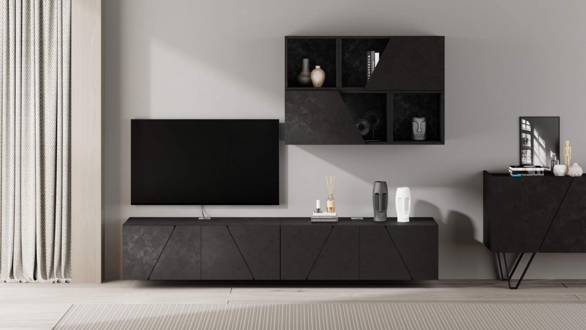 Parede de Tv Emma 5, cimento preto, 208x44x160 cm imagem do conjunto 1