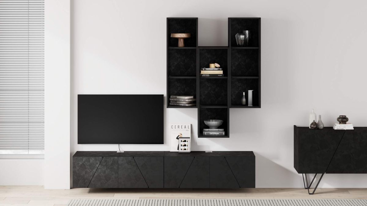 Parede de Tv Emma 6, cimento preto, 208x44x210 cm imagem do conjunto 1