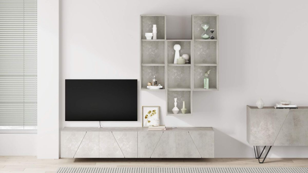 Parede de Tv Emma 6, cimento cinza, 208x44x210 cm imagem do conjunto 1