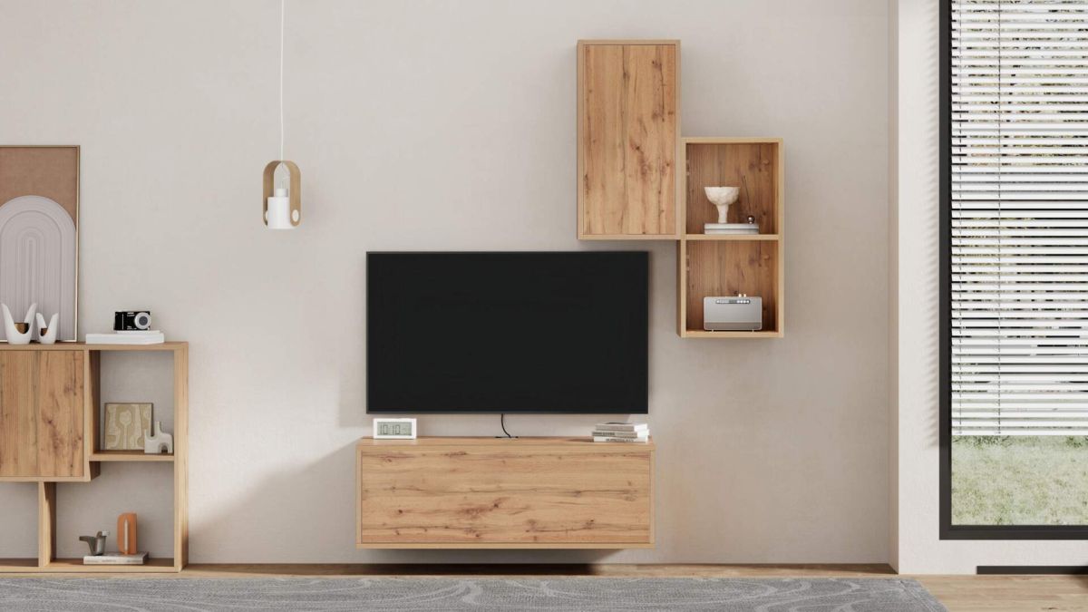 Iacopo woonkamer wandmeubel 2, rustiek eiken, 150x42x177 cm set afbeelding 1