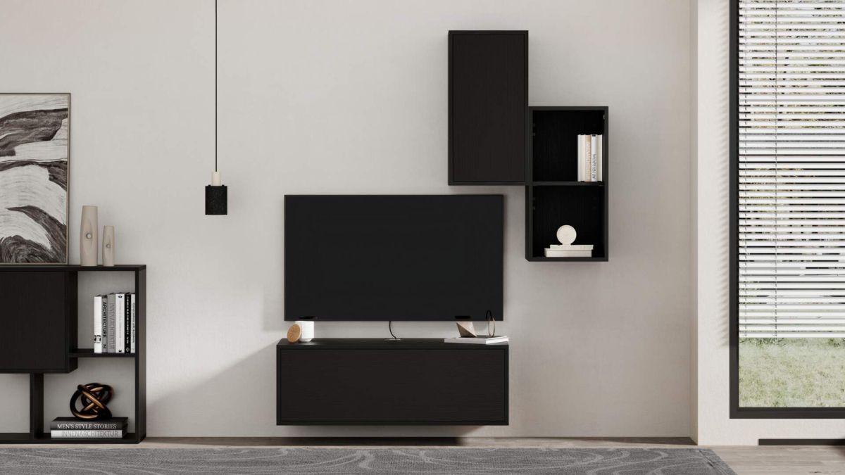 Parede de Tv Iacopo 2, freixo preto, 150x42x177 cm imagem do conjunto 1