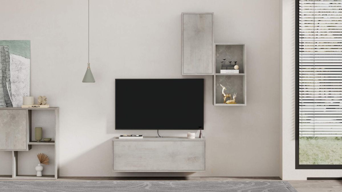 Parede de Tv Iacopo 2, cimento cinza, 150x42x177 cm imagem do conjunto 1
