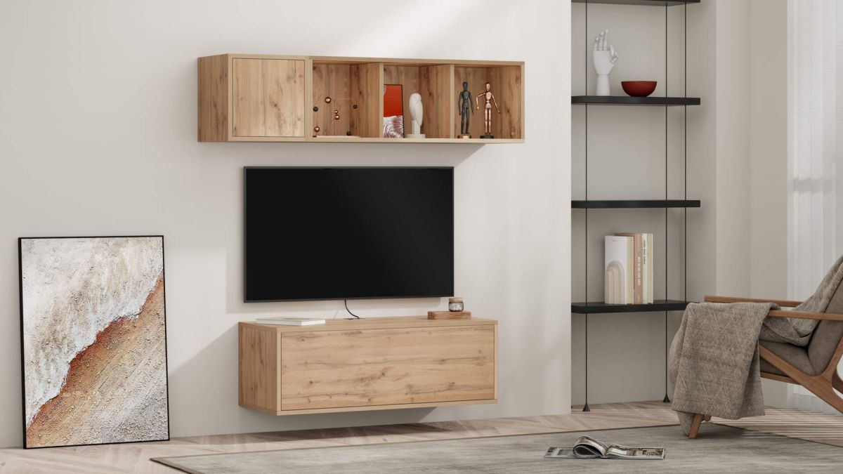 Iacopo woonkamer wandmeubel 3, rustiek eiken, 140x42x150 cm set afbeelding 1