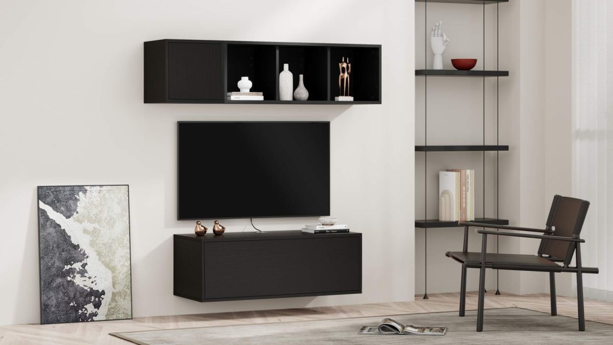 Iacopo woonkamer wandmeubel 3, essen zwart, 140x42x150 cm set afbeelding 1