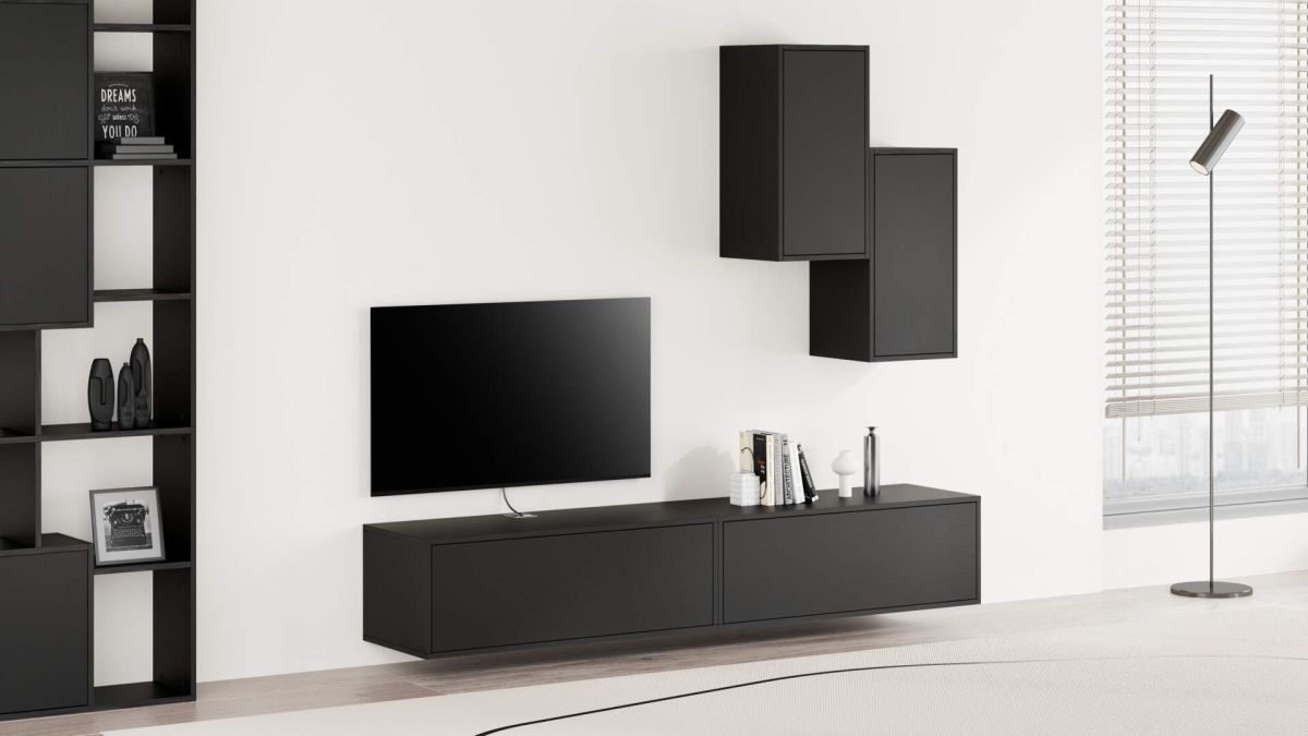 Parede de Tv Iacopo 4, freixo preto, 208x42x185 cm imagem do conjunto 1