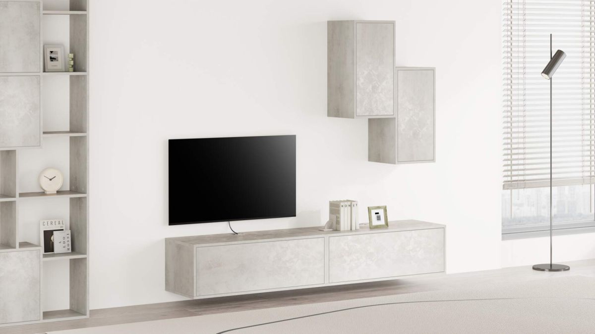 Parede de Tv Iacopo 4, cimento cinza, 208x42x185 cm imagem do conjunto 1