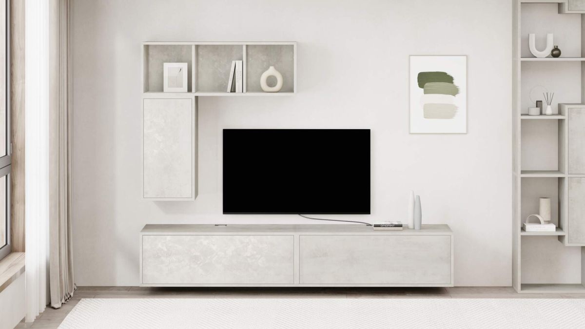Parede de Tv Iacopo 5, cimento cinza, 208x42x160 cm imagem do conjunto 1