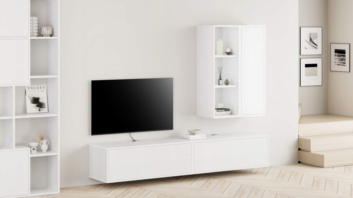 Parede de Tv Iacopo 7, freixo branco, 208x42x156 cm imagem do conjunto 1