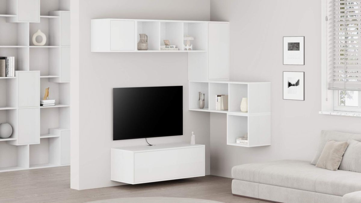 Parede de Tv em canto Iacopo 8, freixo branco, 280x42x188 cm imagem do conjunto 1