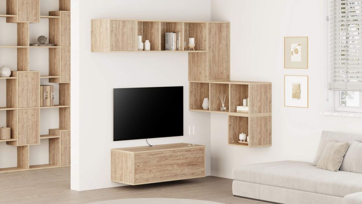 Parede de Tv em canto Iacopo 8, carvalho, 280x42x188 cm imagem do conjunto 1