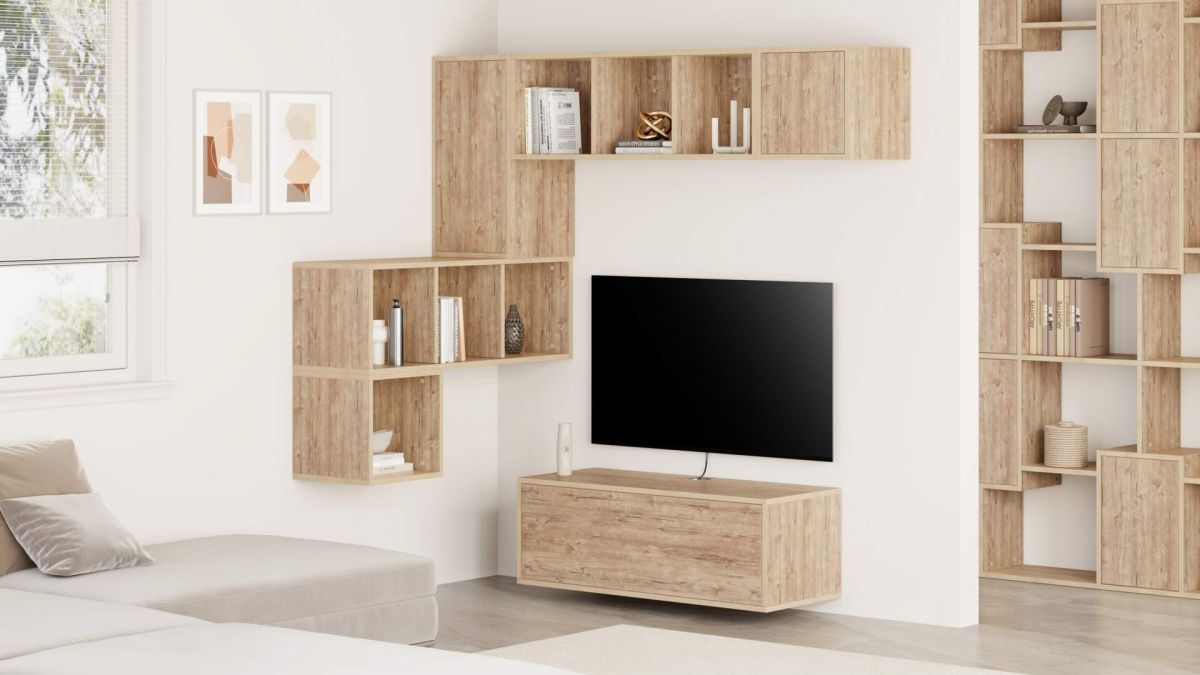 Parede de Tv em canto Iacopo 9, carvalho, 280x42x188 cm imagem do conjunto 1