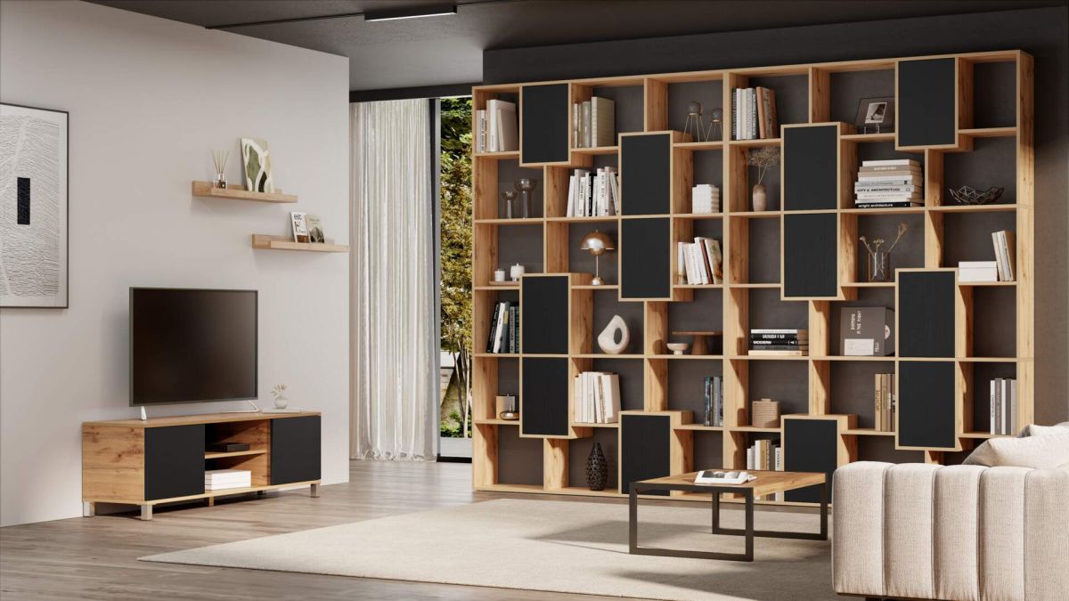 Mobile Porta Tv Rachele, Rovere Rustico e Nero Frassino