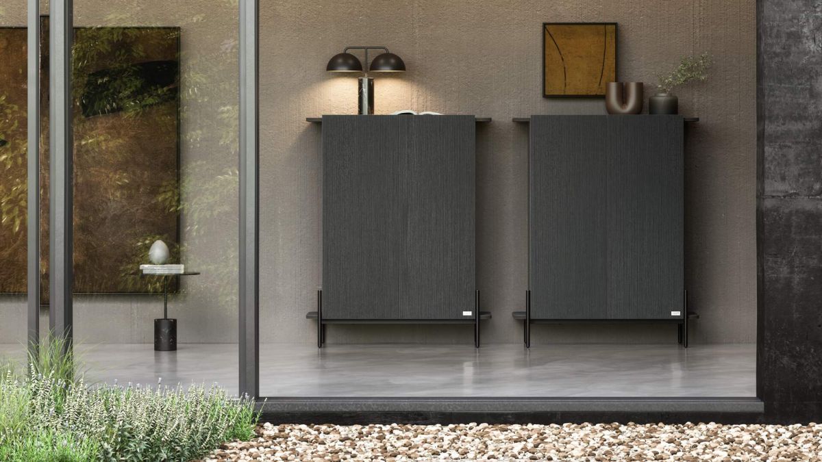 Hoge Olivia Dressoir met 1 Deur (97x40,3x120 cm), Essen Zwart set afbeelding 1