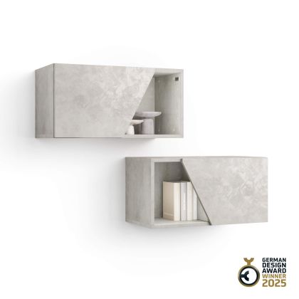 Conjunto de 2 armários de parede Emma 70 com porta de elevação, cimento cinza