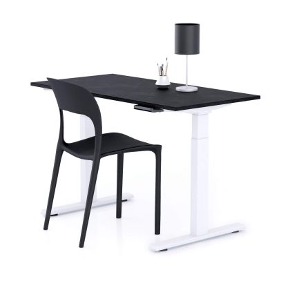 Verstelbaar Bureau Clara 120x60 Zwart Beton met Witte Poten