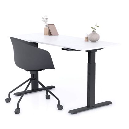 Verstelbaar Bureau Clara 140x60 Wit Beton met Zwarte Poten